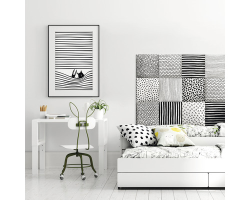 Wandkussenset, zwart/wit print, fluweellook, 30 x 30 cm, 8 stuks