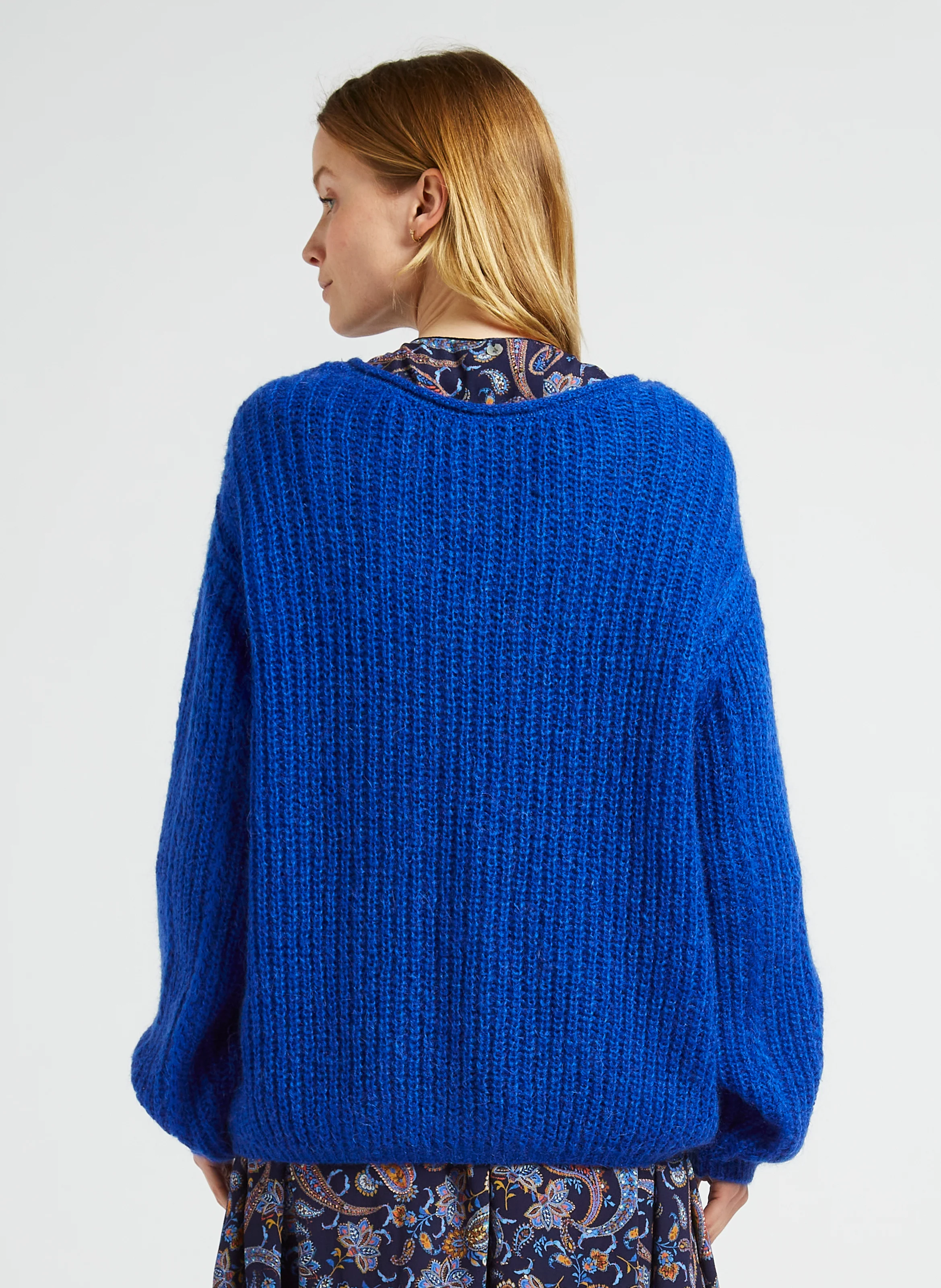 TING - Pull ample col V en maille | Bleu