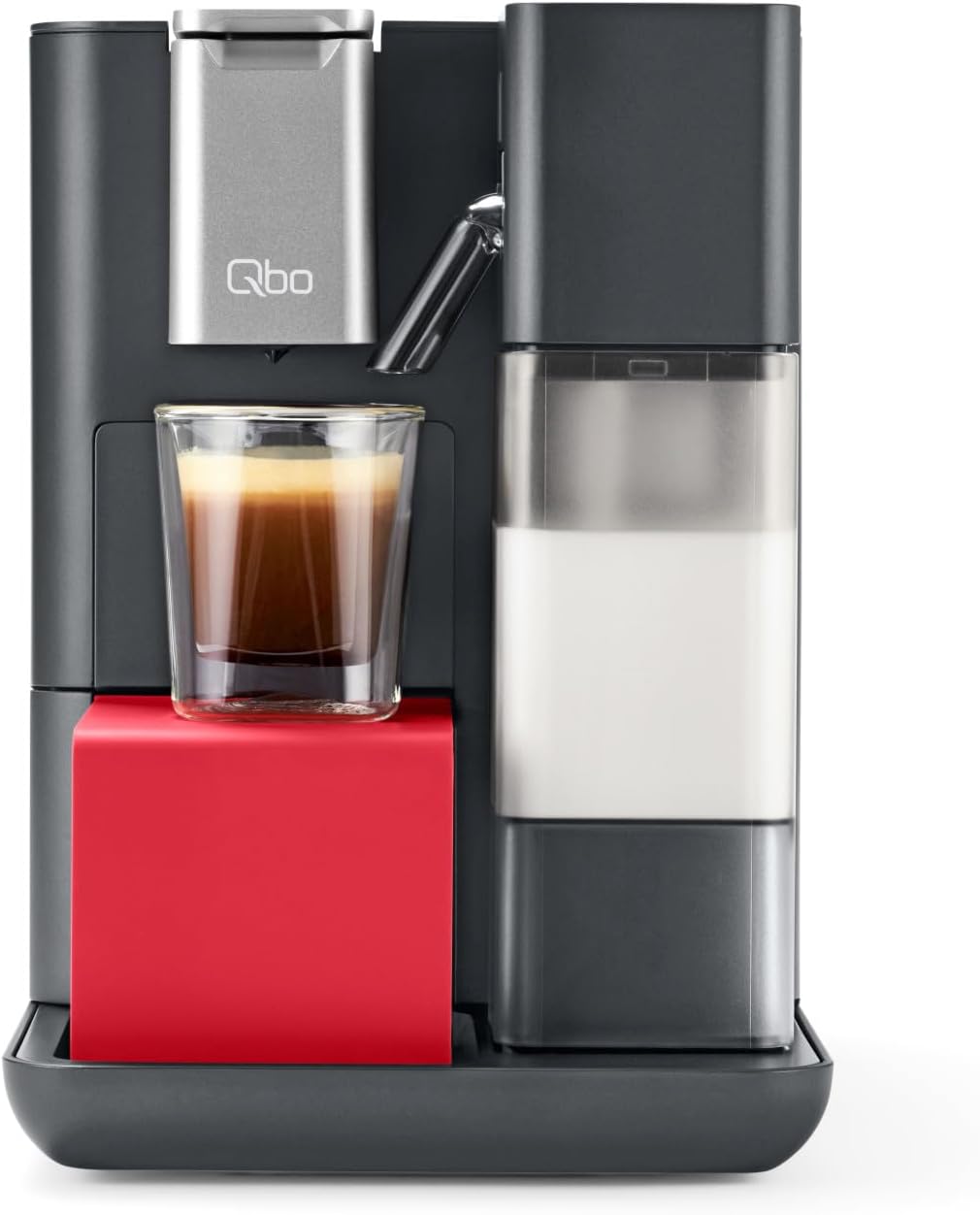 Tchibo Qbo MILK MASTER Premium Kapselmaschine inkl. 16 recyclebare Qbo Kapseln für Cappuccino, Espresso, Caffè Crema, Milchschaum auf Knopfdruck mit abnehmbarem Milchtank 300ml, Lipstick Red