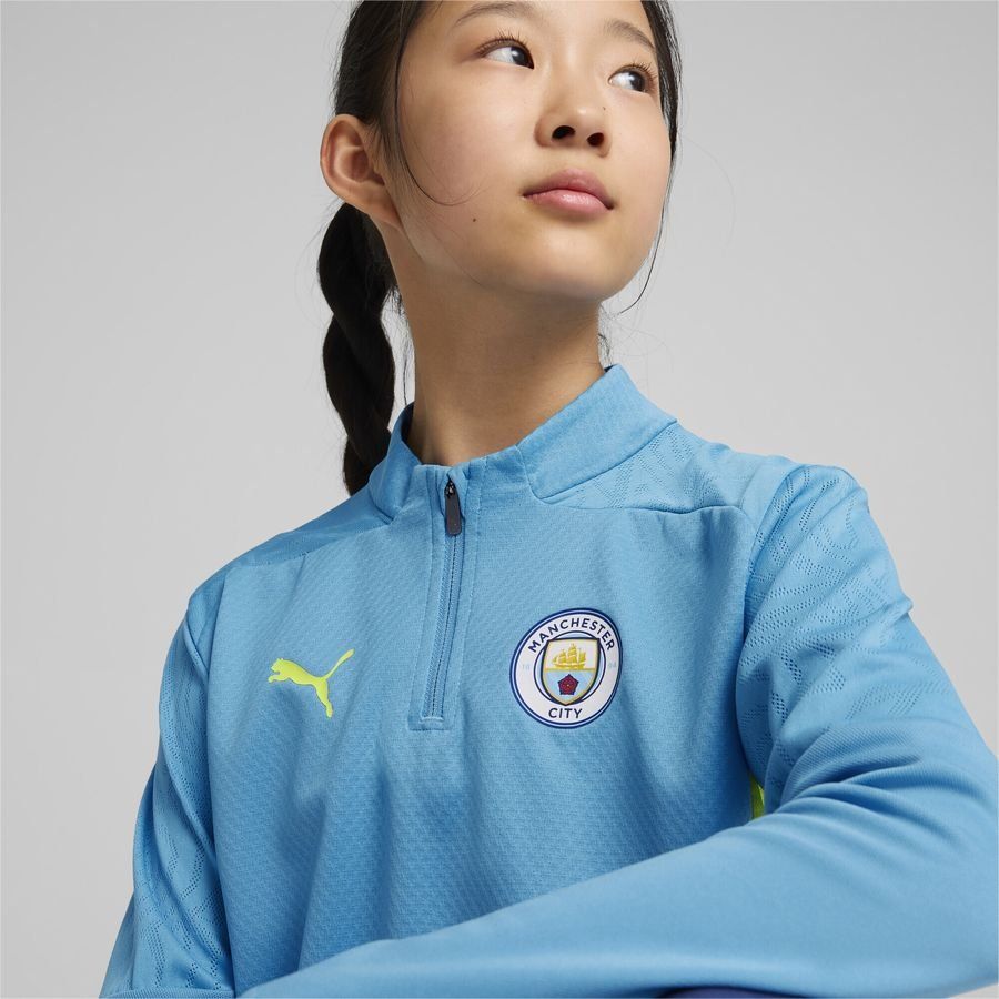 Manchester City Maillot d'Entraînement Fermeture Éclair 1/4 - Magic Blue/Jaune fluo Enfant