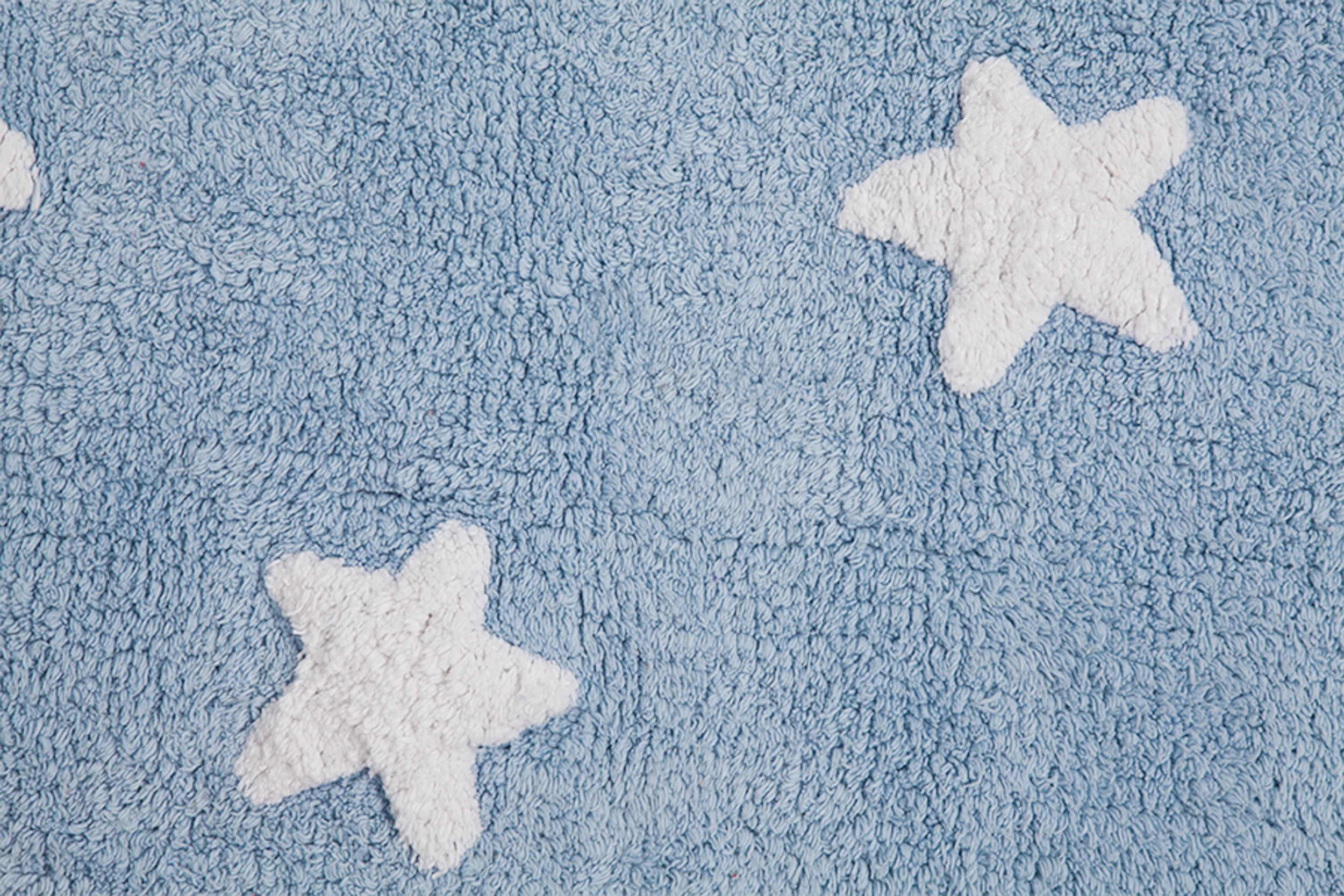 ÉTOILES - Tapis rectangulaire lavable en coton | Bleu