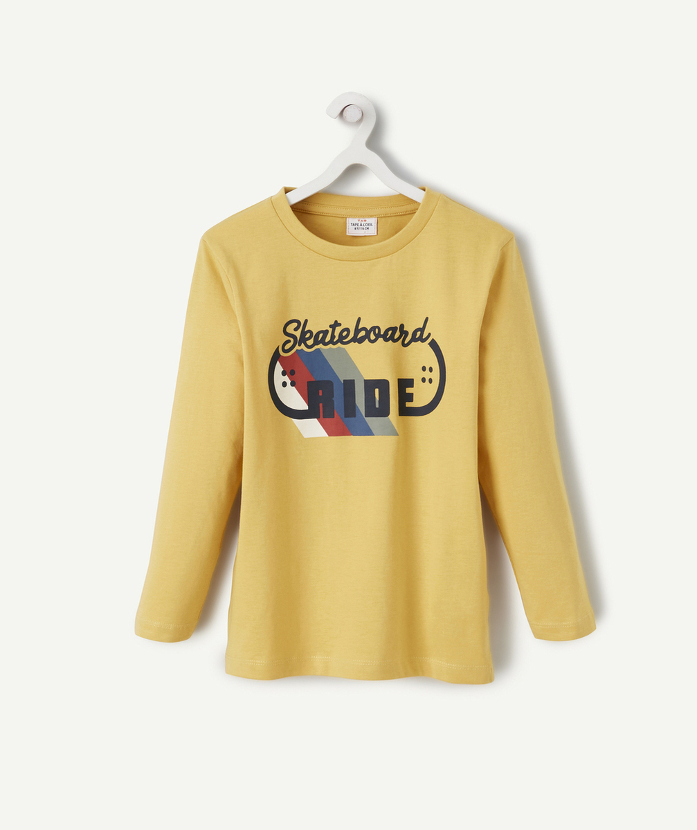 T-SHIRT GARÇON EN COTON BIO JAUNE THÈME SKATEBOARD