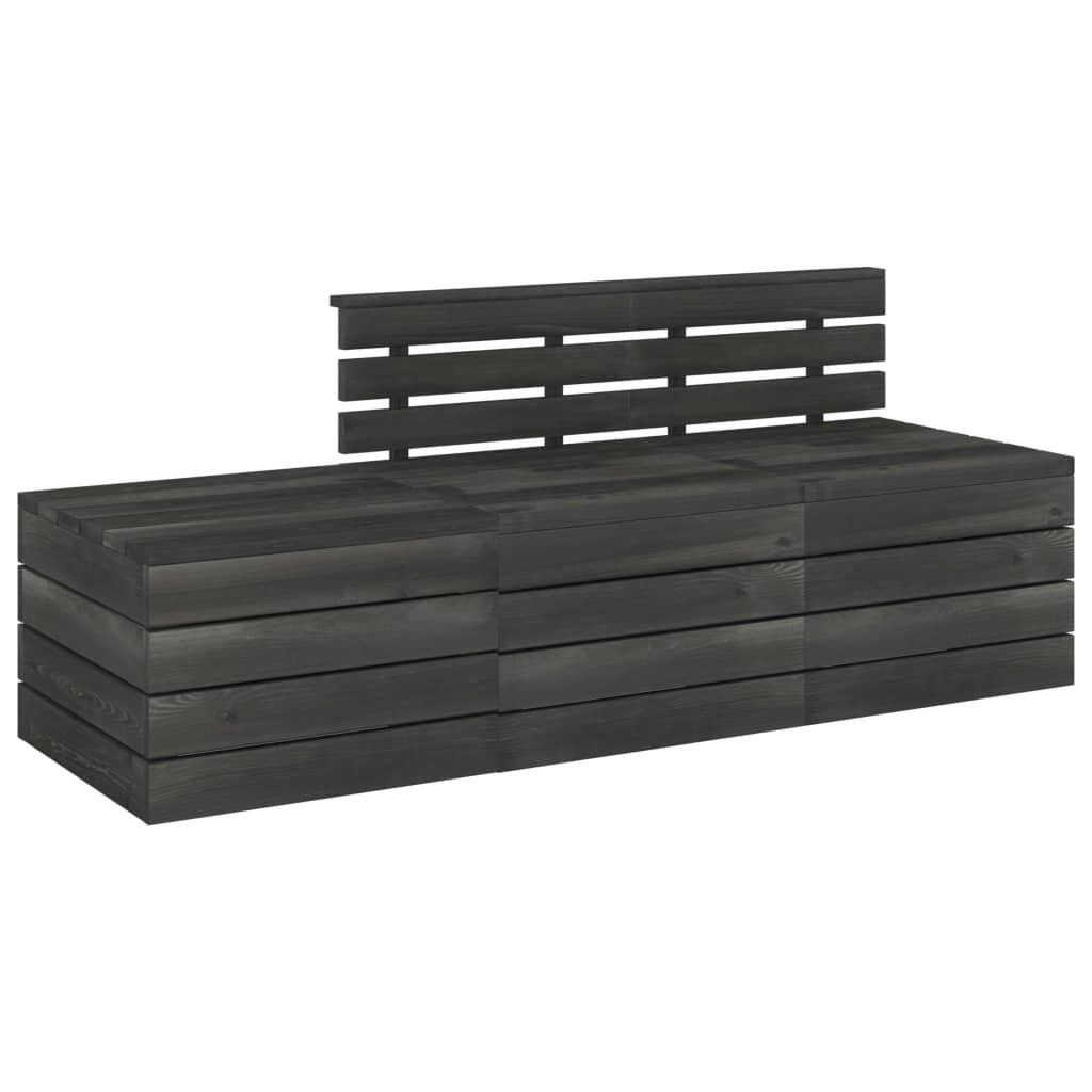 Salon de jardin palette meuble d'extérieur ensemble de mobilier 3 pièces bois de pin massif gris foncé