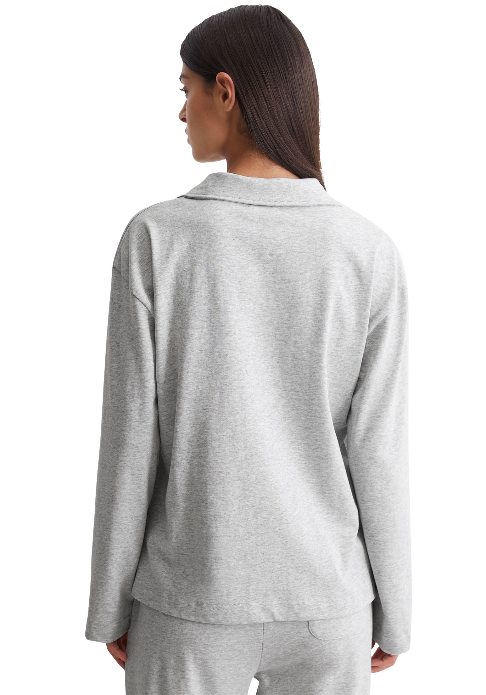 Marc O'Polo Langarm-Poloshirt »Heavy Jersey-Woven«, V-Ausschnitt, Langarm