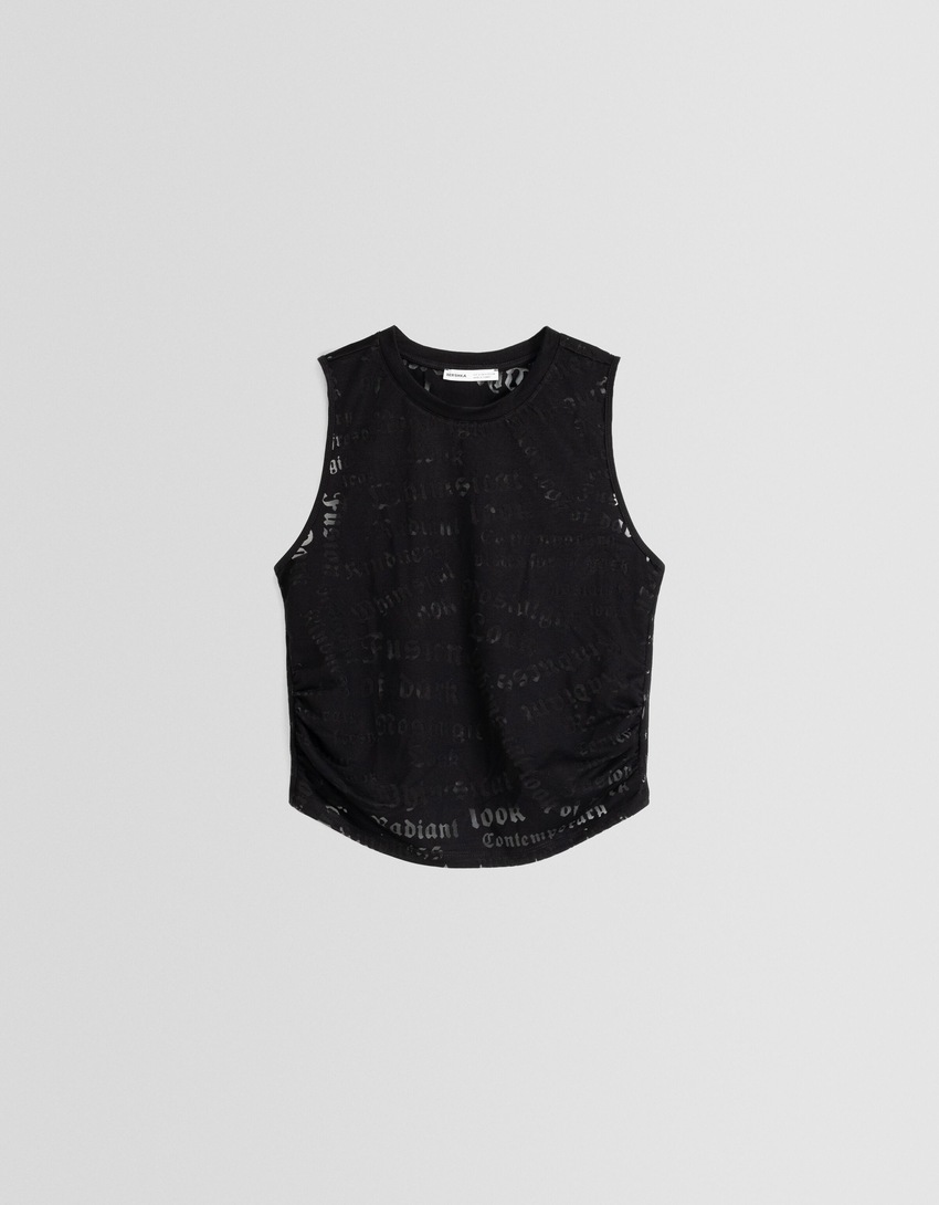 Camiseta sem mangas com franzidos