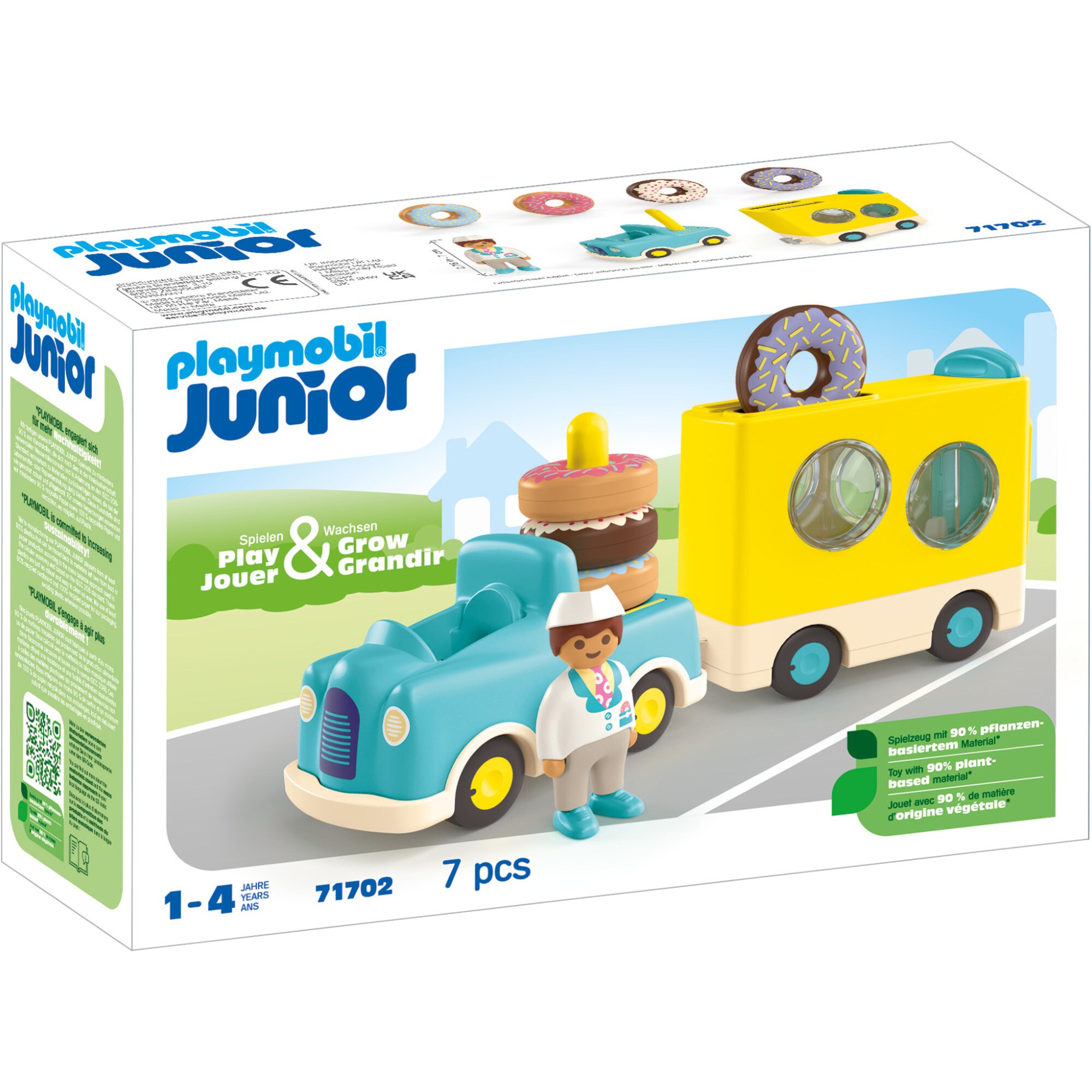PLAYMOBIL Konstruktionsspielzeug Junior: Verrückter Donut Truck mit Stapel- und Sortierfunktion