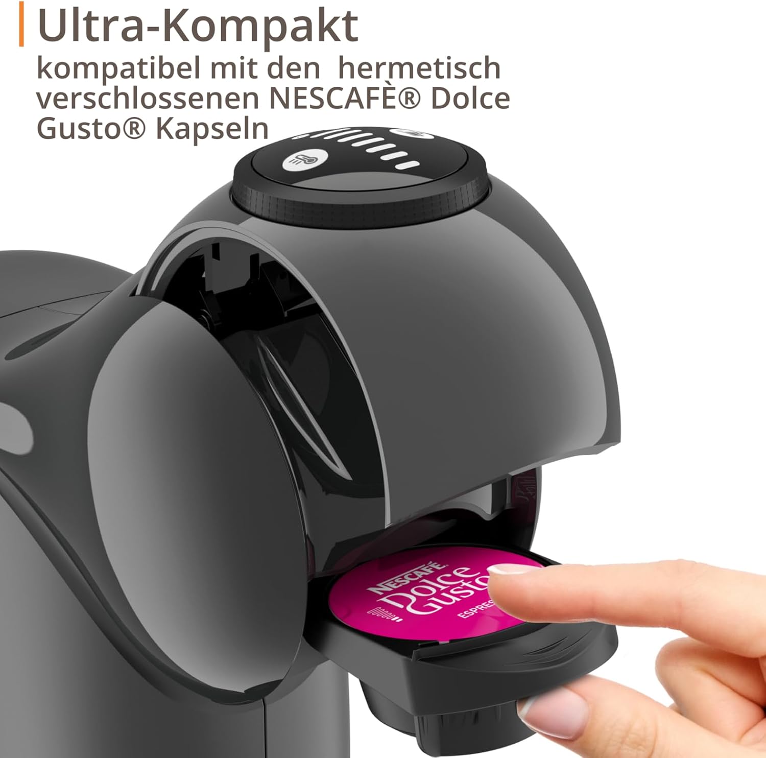 NESCAFÉ Dolce Gusto Genio S by KRUPS, Kaffeekapselmaschine, 15 Bar, ultra-kompakt, Hochdruck, über 30 Kaffeekreationen, wählbare Getränkegröße, Auto-Abschaltung, anthrazit, KP243B