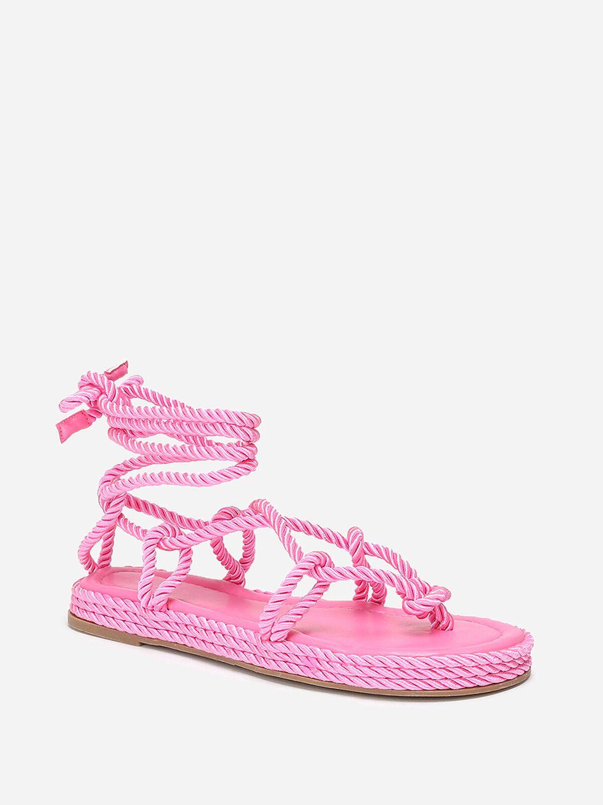Nu-pieds en corde tressée à fine plateforme- Fuchsia