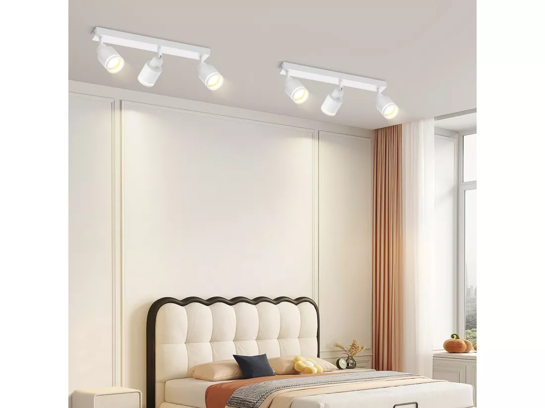 NETTLIFE Plafonnier Blanc moderne : 3 spots de plafond orientables en métal, plafonnier GU10, pour chambre, salle à manger, sans ampoule