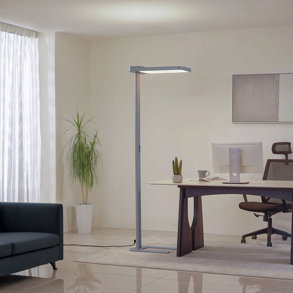 Daglicht vloerlamp grijs vierkant incl. LED en dimmer - Guzo