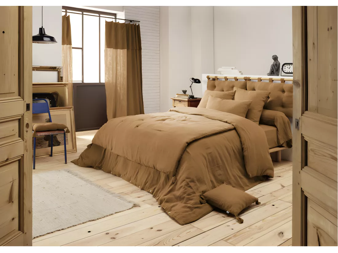 Housse de couette gaze de coton double 240 x 260 cm camel - PEPA 4