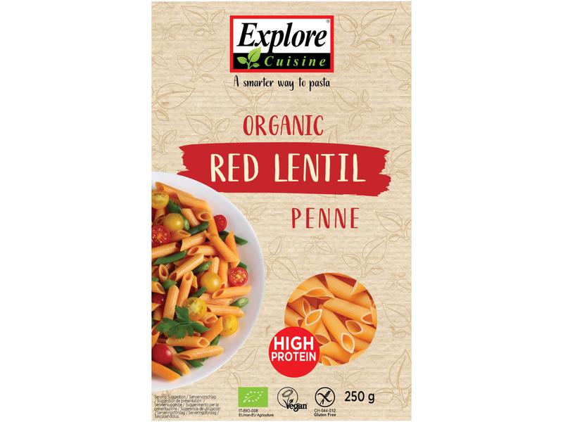 Explore Cuisine Teigwaren Bio Penne aus Roten Linsen 250 g Aromatische Pasta auf Basis von roten Linsen