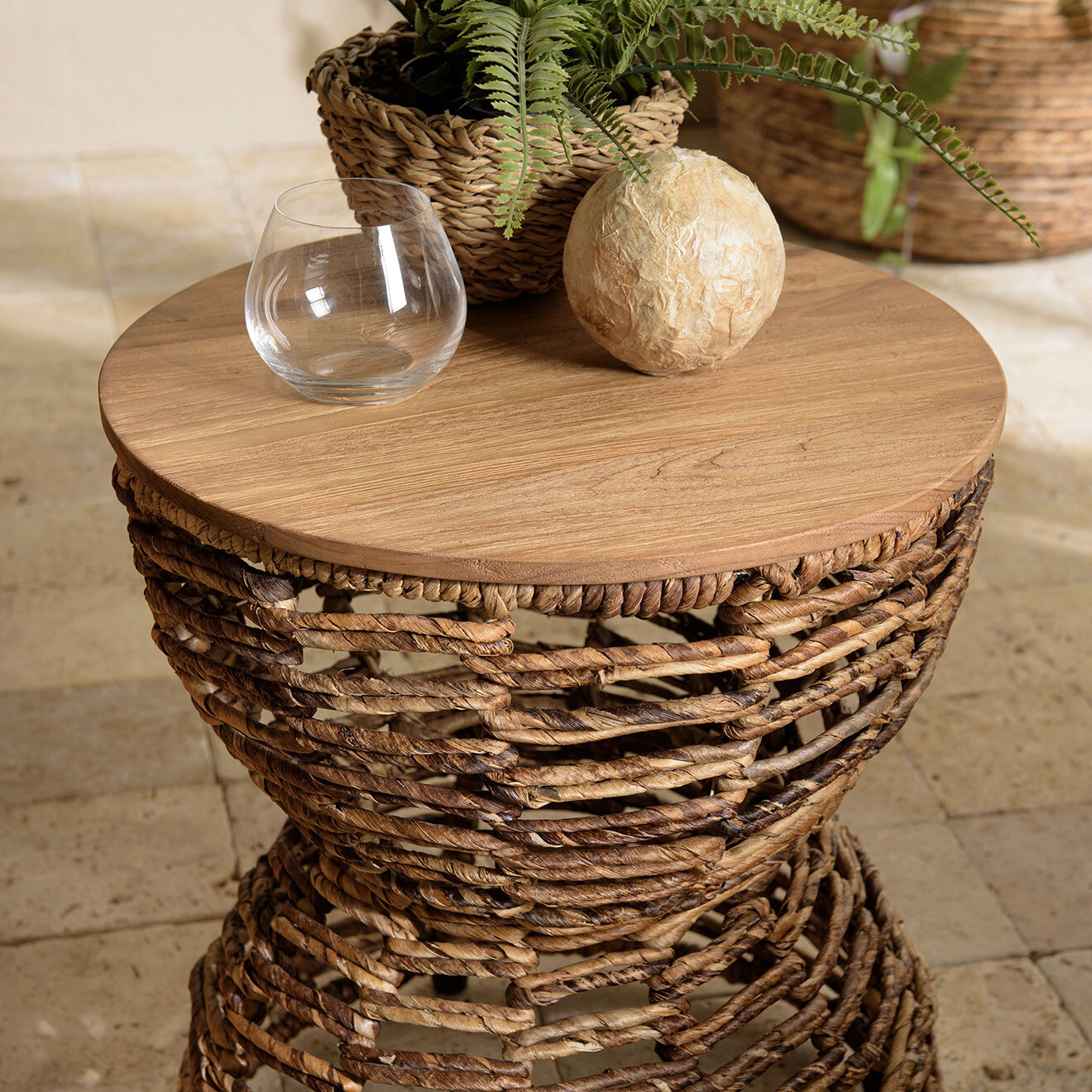 Macabane Tabouret assise amovible en bois de teck recyclé Sixtine bois - 41x41x46 cm