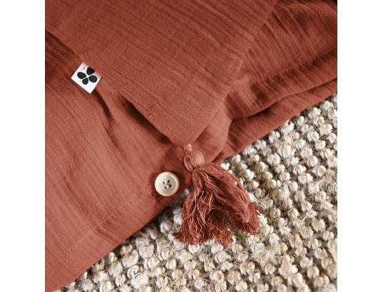 TERRE DE NUIT - Housse de couette double gaze de coton orange terracotta 24...