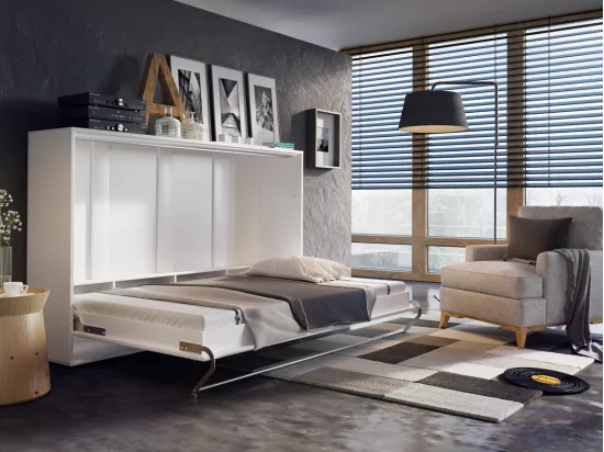Lit escamotable Concept Pro Lenart Levfere 165, Unique, Blanc, 90x200, Stratifié, 127cm
