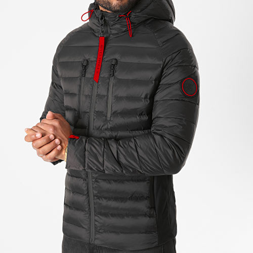 Doudoune Capuche Premium Tech Noir Rouge