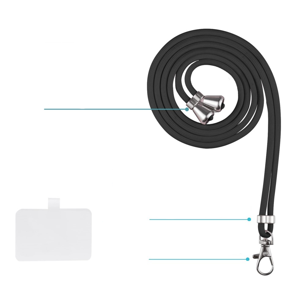 iPhone 15 Pro Hybrid Hülle Shock Proof   Necklace Handykette (130cm) - Schwarz