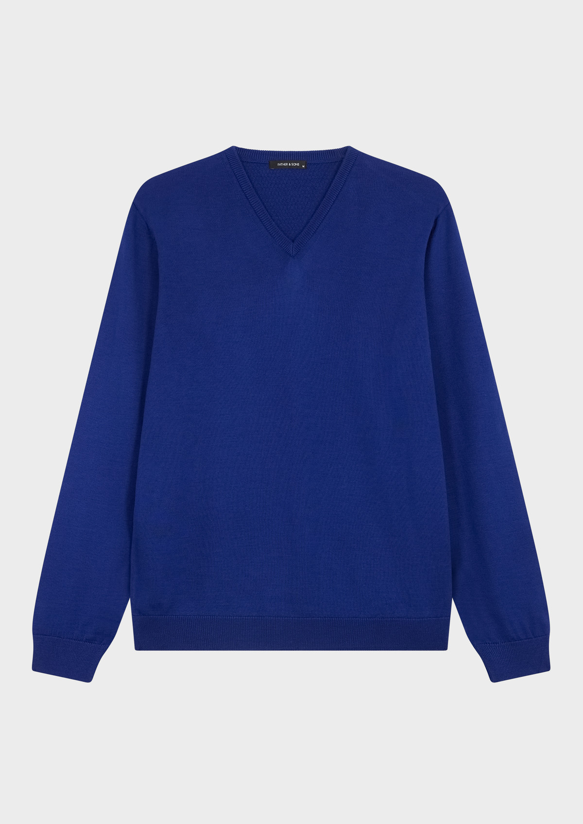 Pull col V en laine Mérinos mélangée unie bleu cobalt