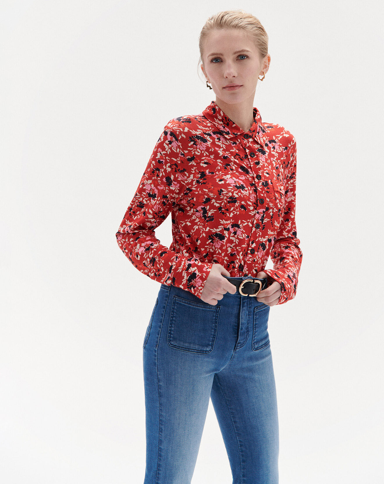 Caroll Chemise Taylor à fleurs rouge
