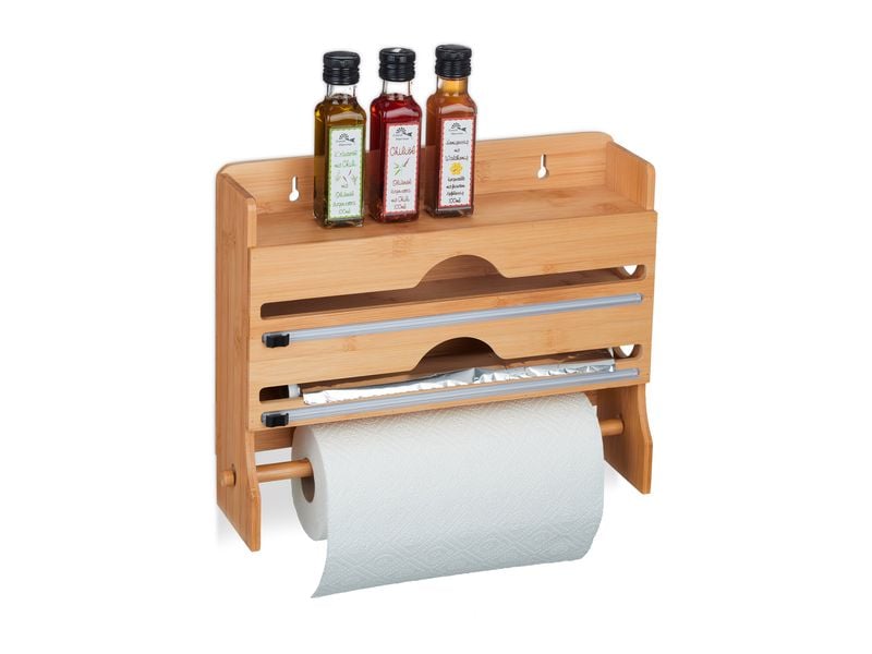 relaxdays Folienschneider Natur Wandrollenhalter