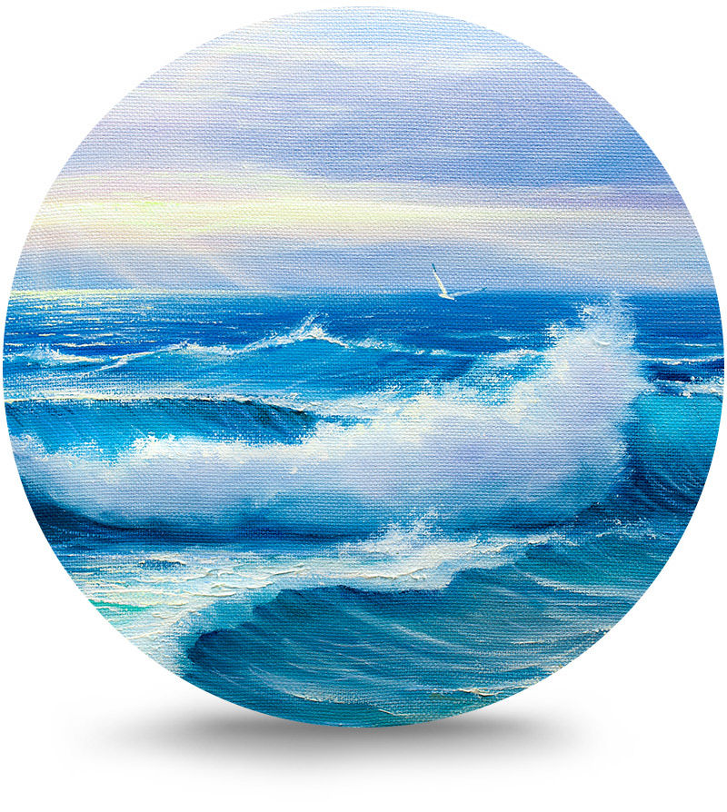 Rond schilderij aluminium Zee en branding 2 - 120 cm