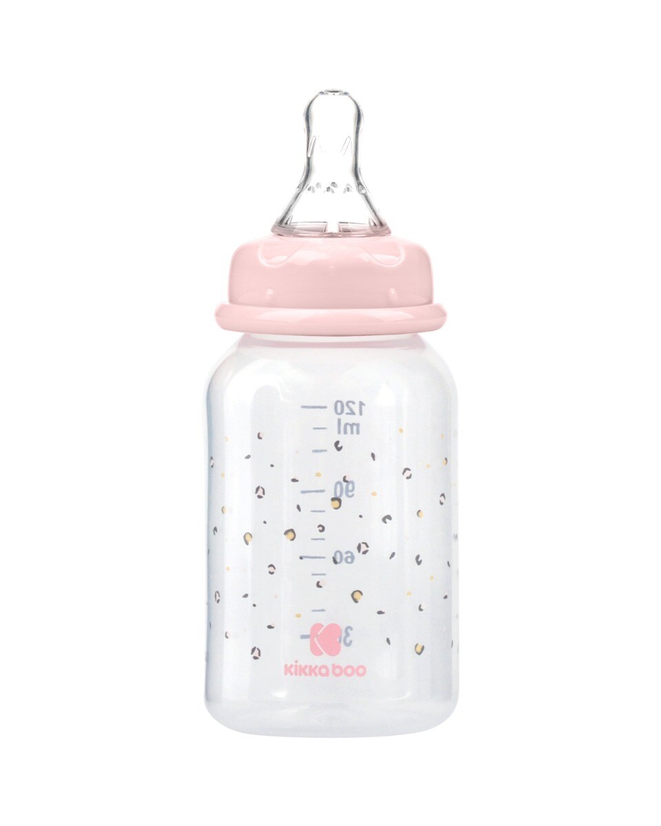 Kikkaboo Babyflasche Savanna 120 ml, aus Kunststoff, Anti-Kolik-Sauger Größe S rosa