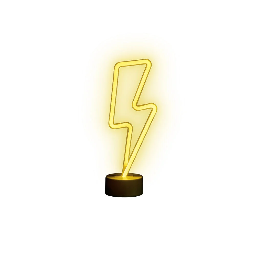 Lampe néon LED forme éclair jaune Ø9,5x11xH29,5cm