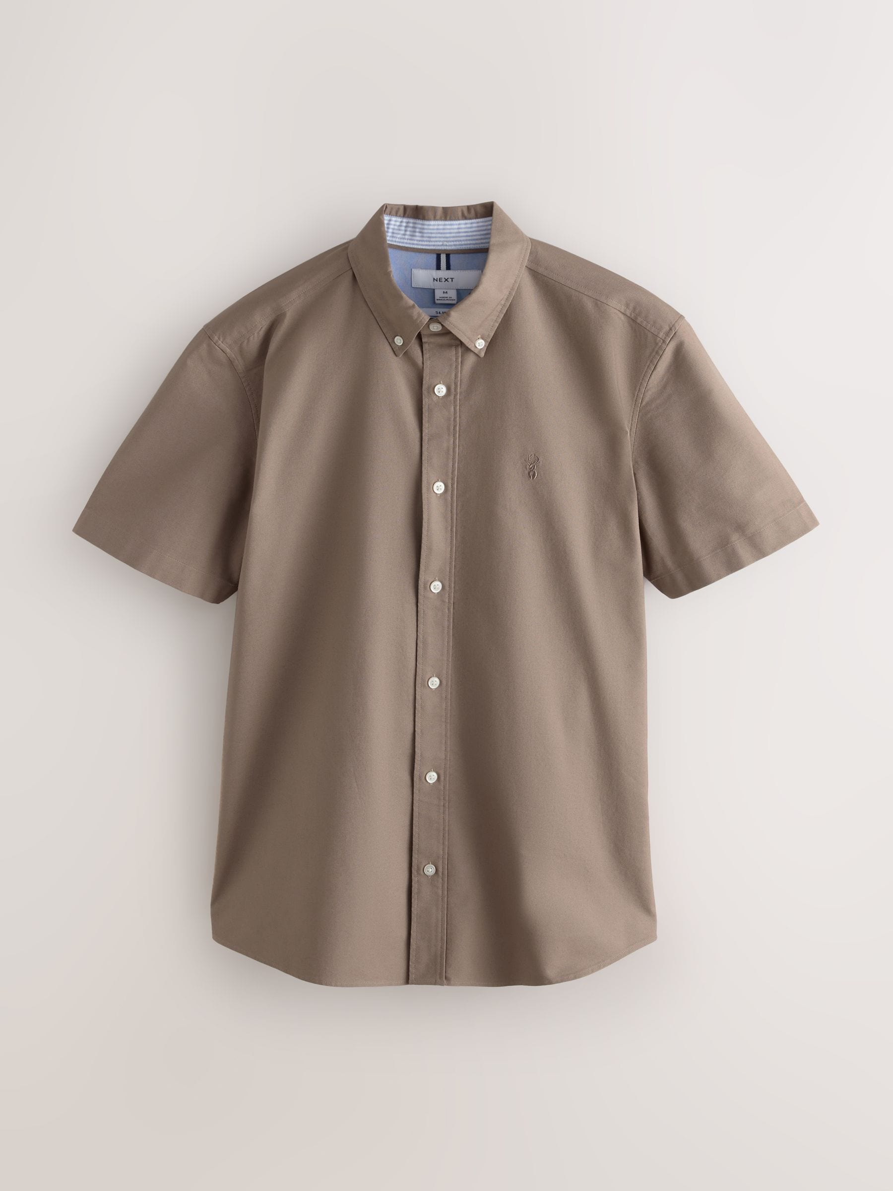 Pastelgeel - Slim Fit - Oxford-overhemd met korte mouwen