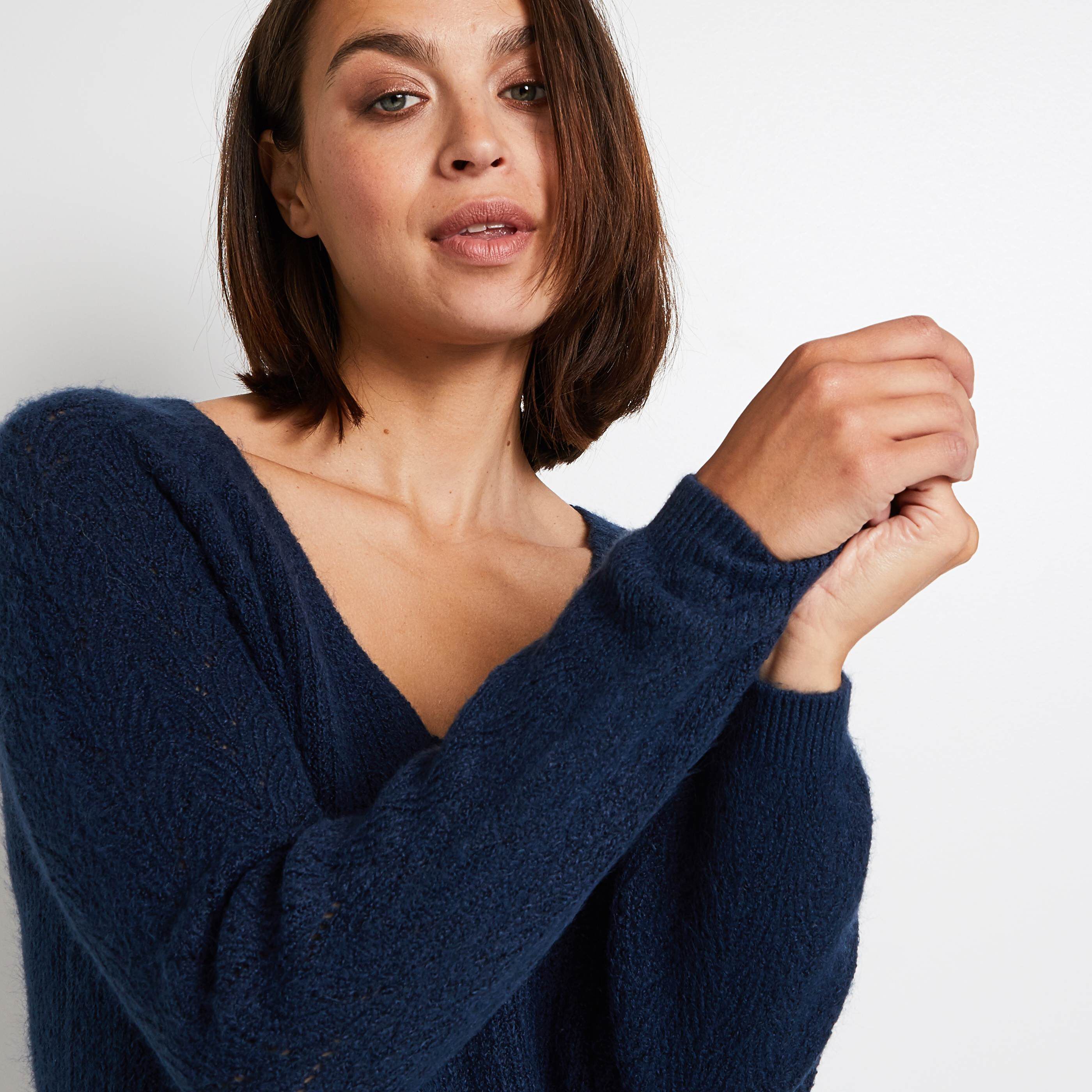 Pull avec manches ajourées femme - MARINE