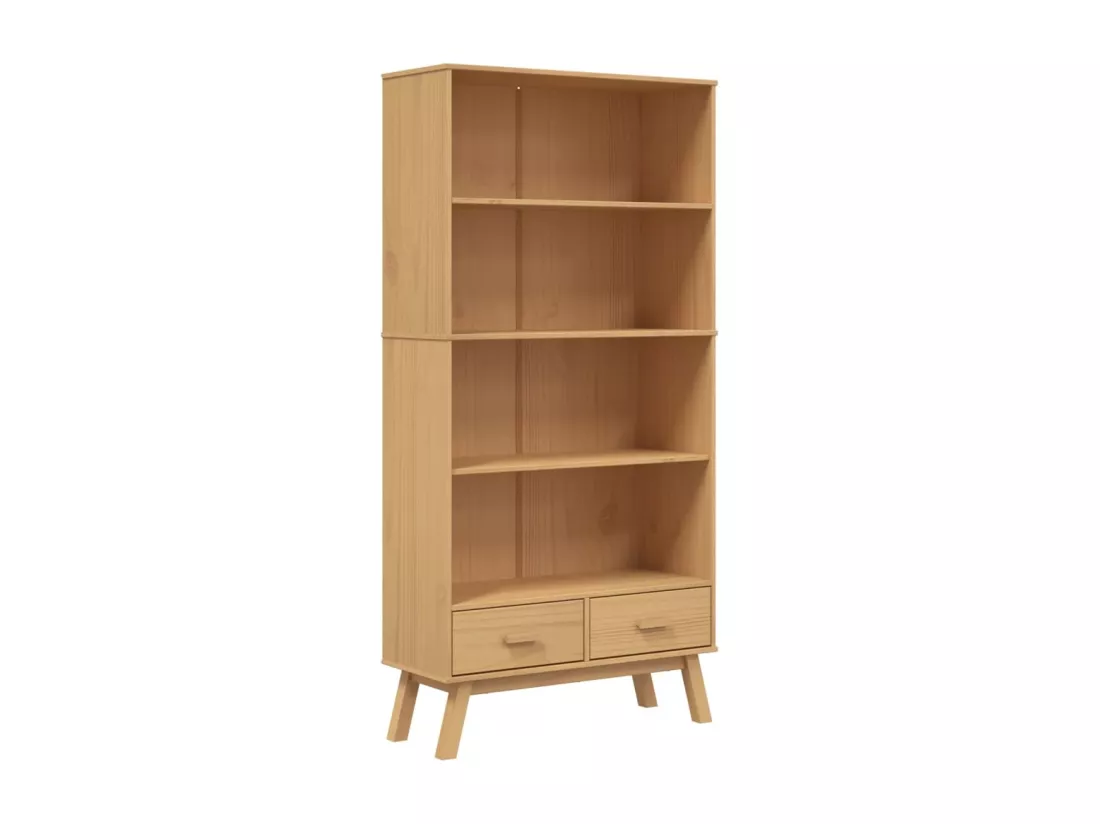 Bibliothèque à 4 niveaux OLDEN marron bois de pin massif