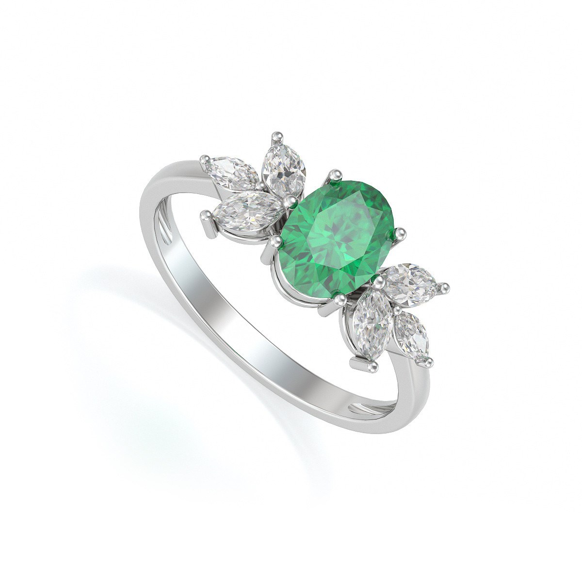 Bague ADEN Or 585 Blanc Emeraude et diamants 1.938grs