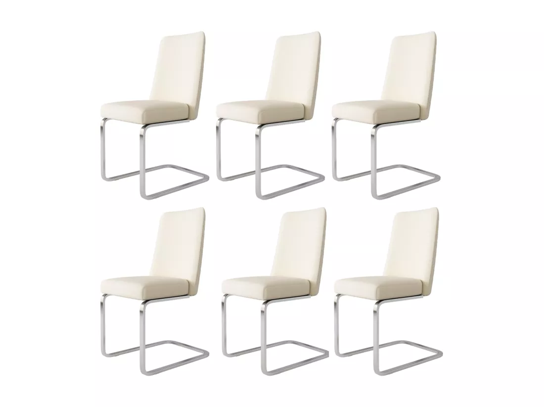 Lot de 6 chaises cantilever en velours et métal argenté, conception de diamant, charge max 150kg, 55x45x87cm, Beige