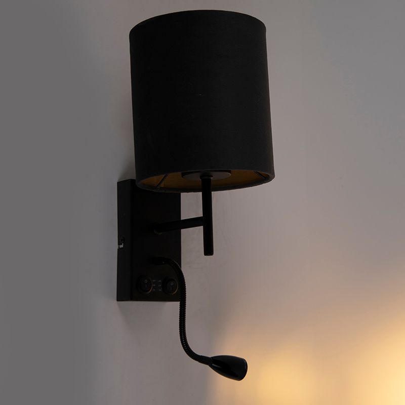 Art Deco wandlamp zwart met velours donkergrijze kap - Stacca