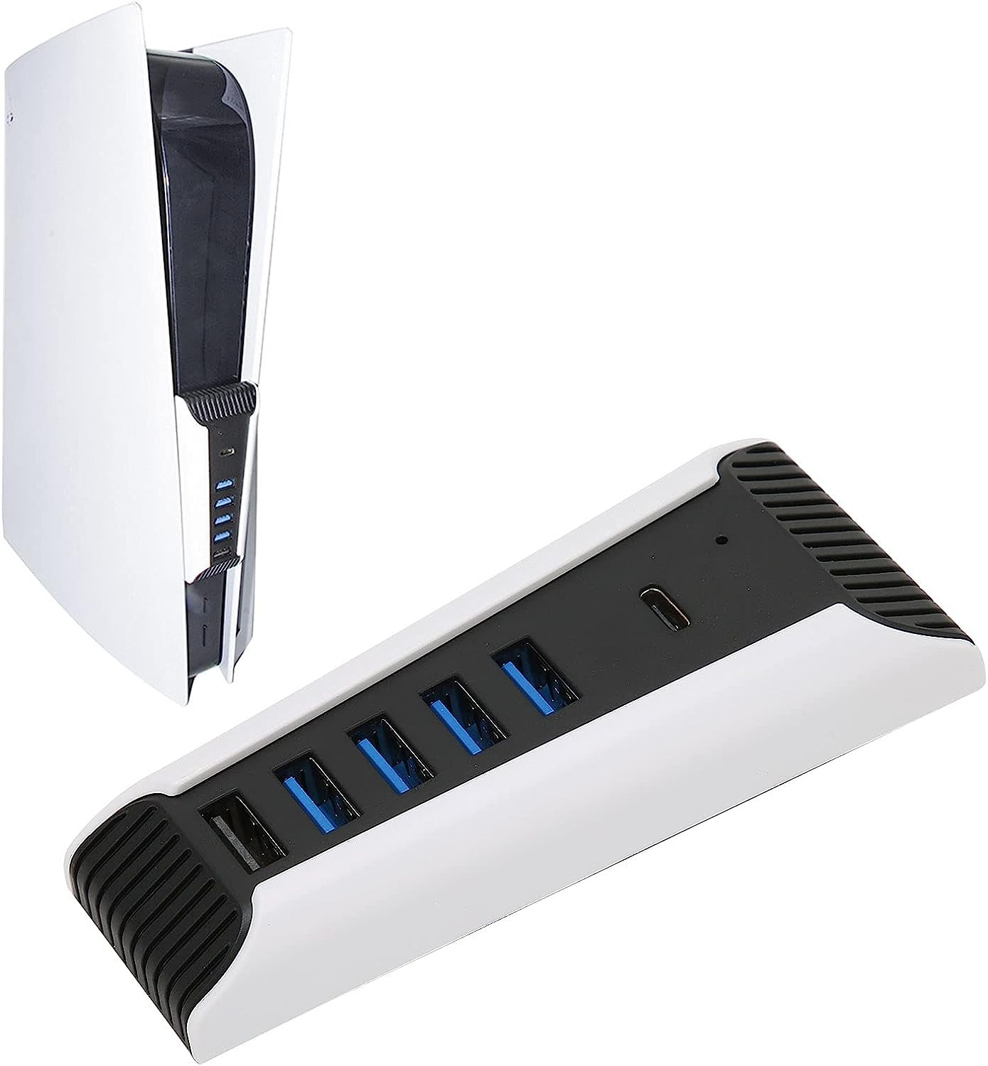 Sony Playstation PS5 USB A / USB C Multiport Adapter Hub mit 5x USB A / USB C Erweiterung - Weiss / Schwarz