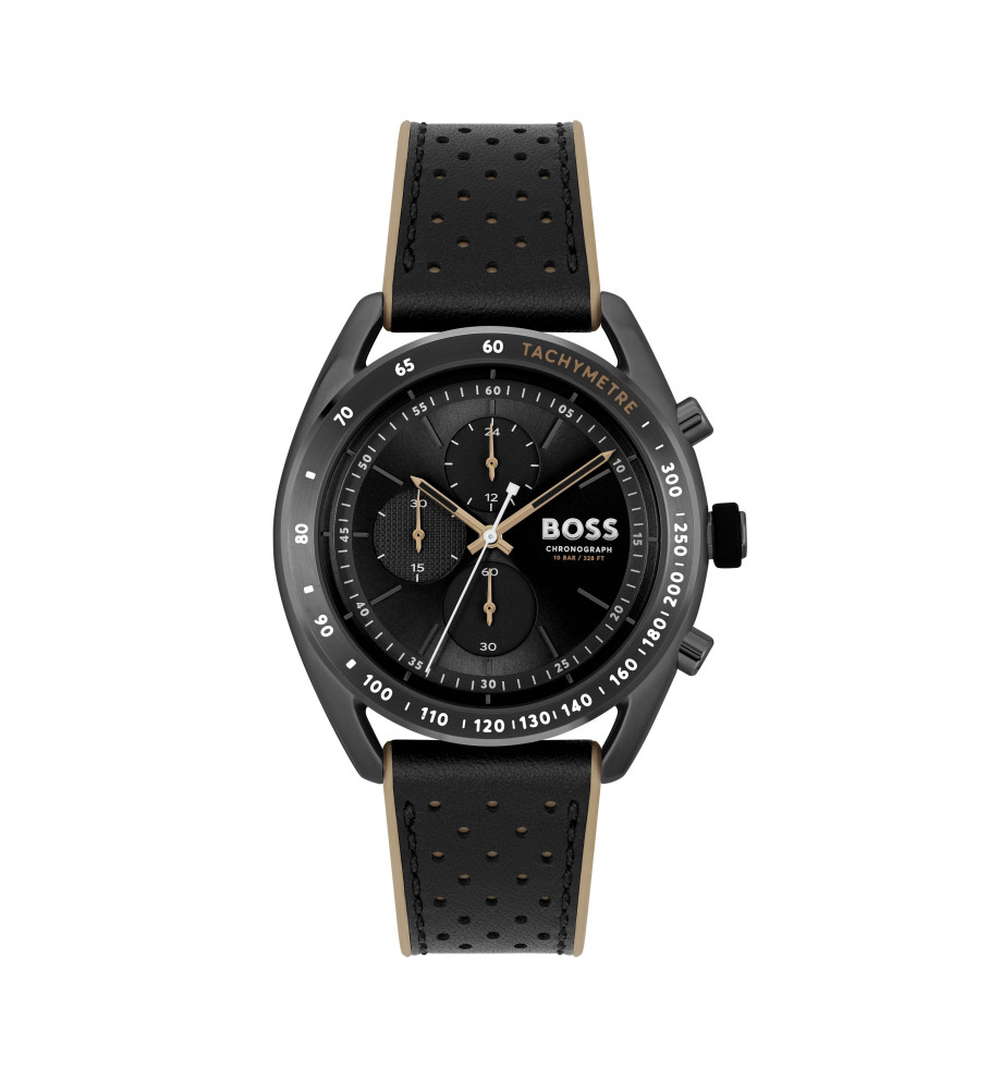 Relógio analógico BOSS com pulseira de couro Center Court preto