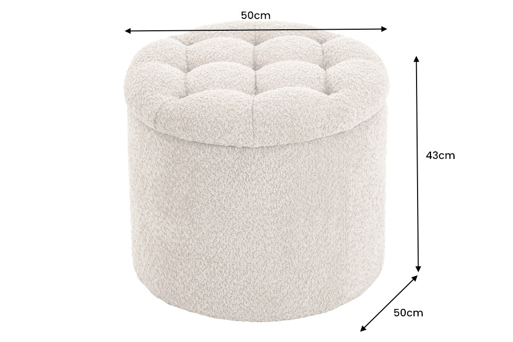 Runder Hocker MODERN BAROCK 50cm champagner Bouclé mit Stauraum
