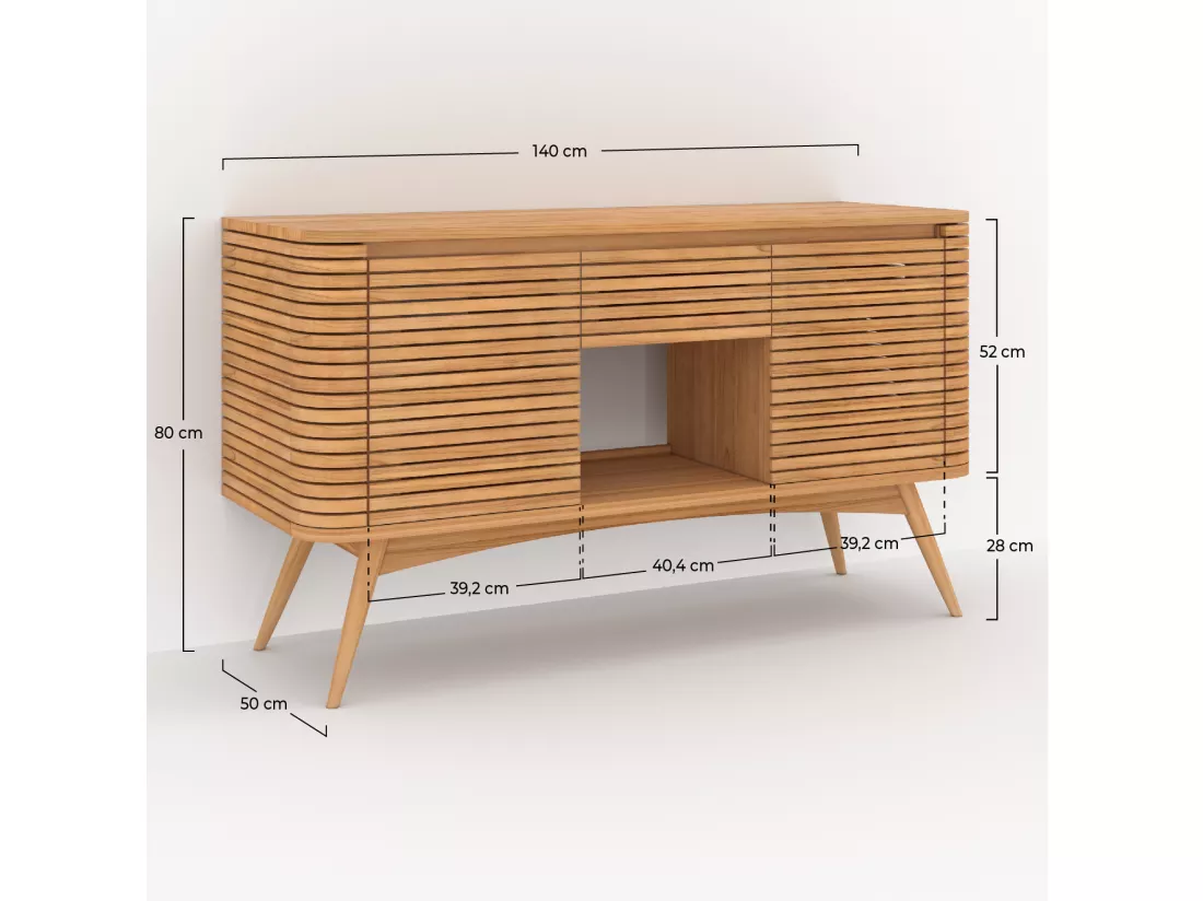Meuble de salle de bain en bois de teck 140 cm avec une niche - Auguste