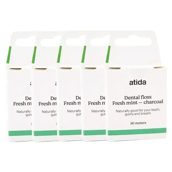 Fio dental Atida sabor menta com carvão ativado, 50m x 5
