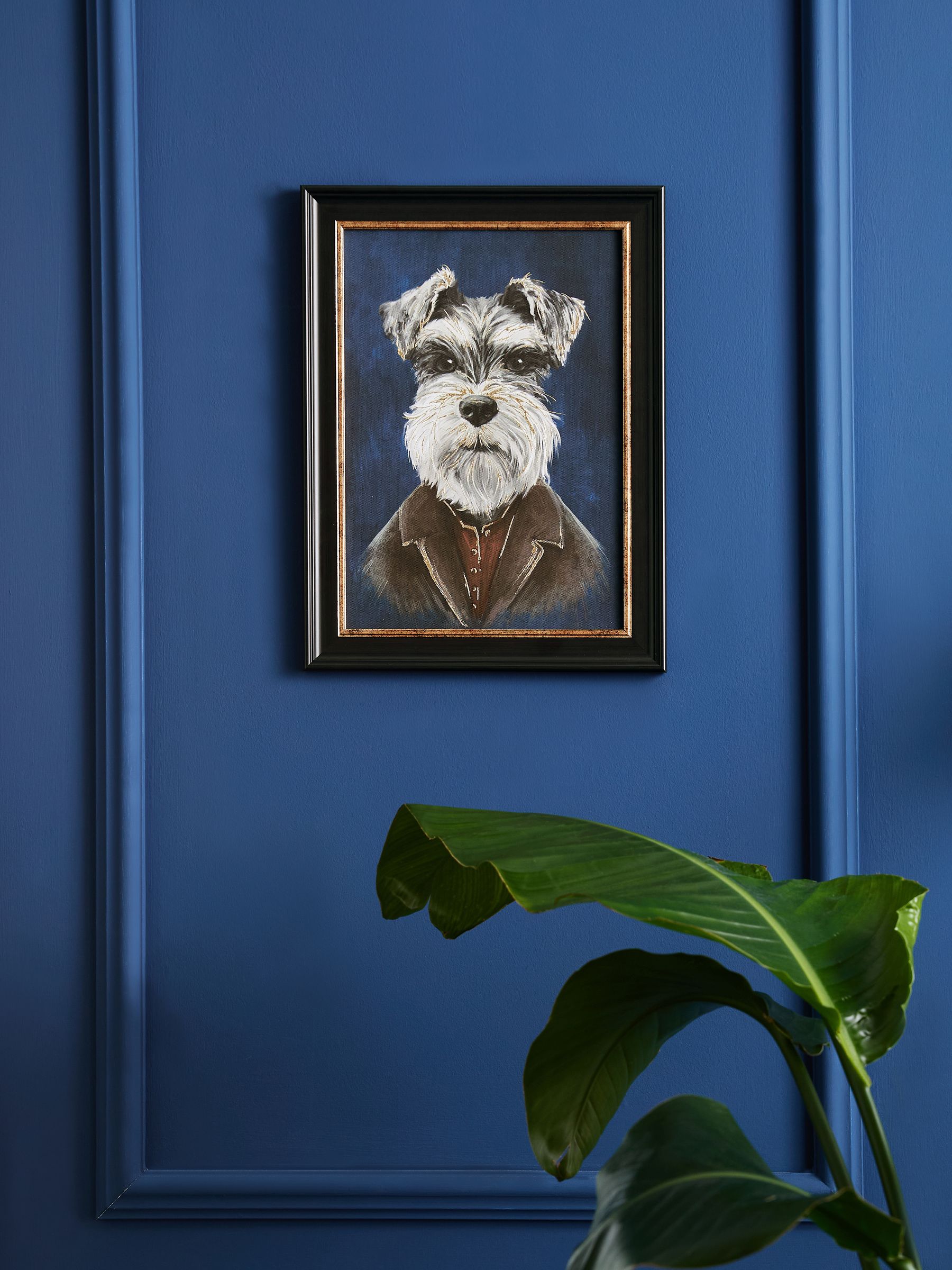 Geklede Schnauzer hond ingelijste wanddecoratie