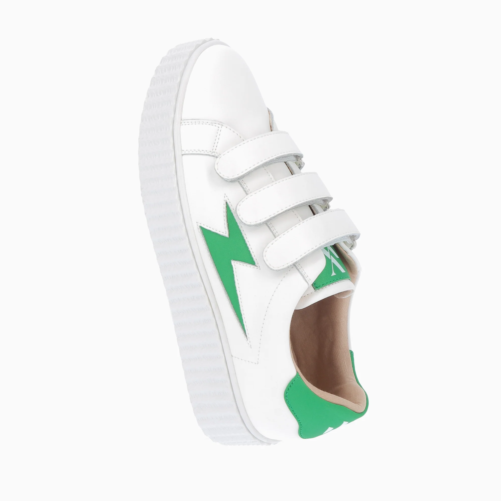 Sneakers-Baskets éclair Larissa blanches à détails en satin vert