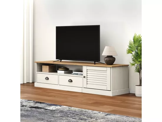 Meuble TV VIGO blanc 156x40x40 cm bois massif de pin
