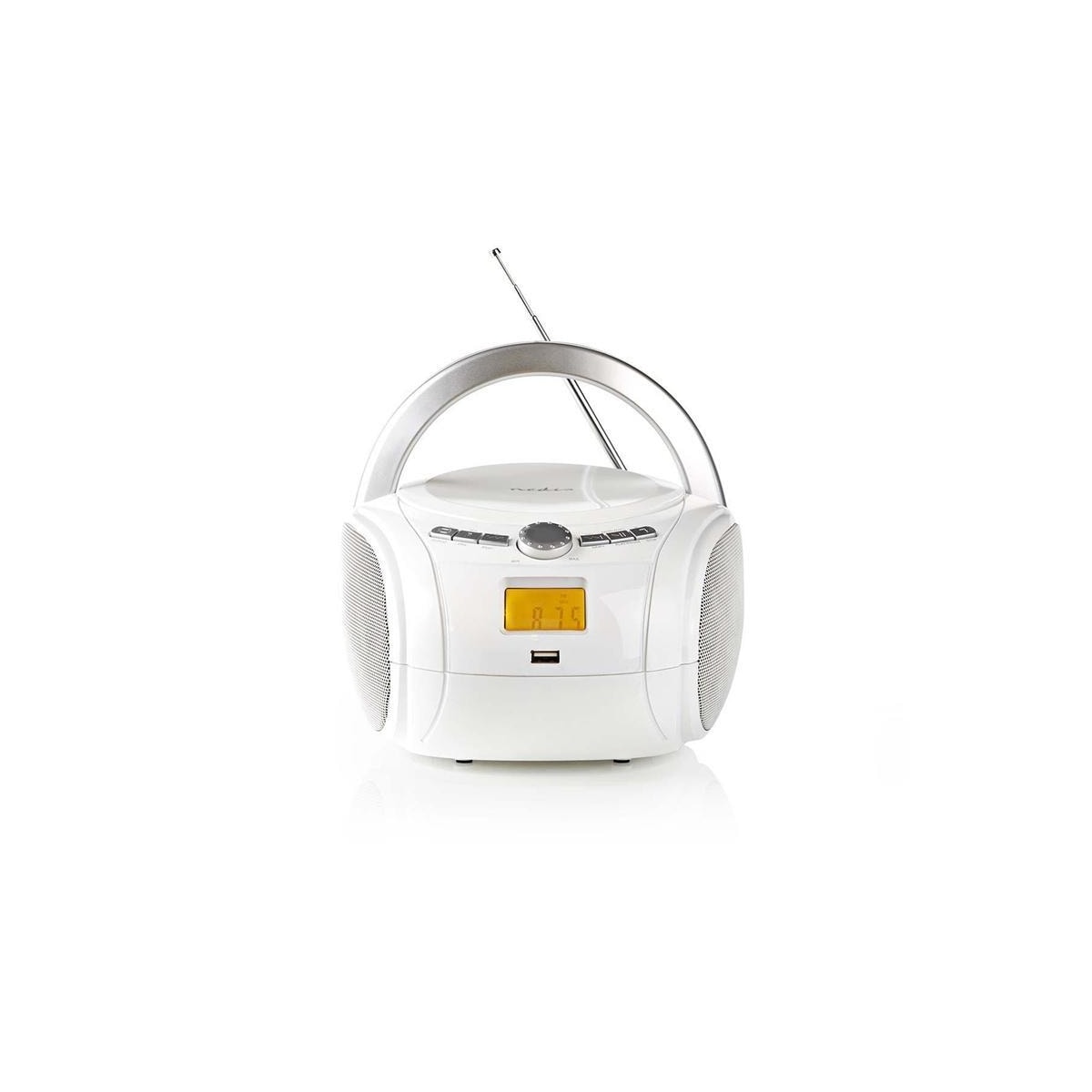Nedis CD-spiller Boombox | Batteri drevet / Nettstrøm drevet | Stereo | 9 W | Bluetooth® | FM | USB-avspilling | Bære håndtak | Hvit