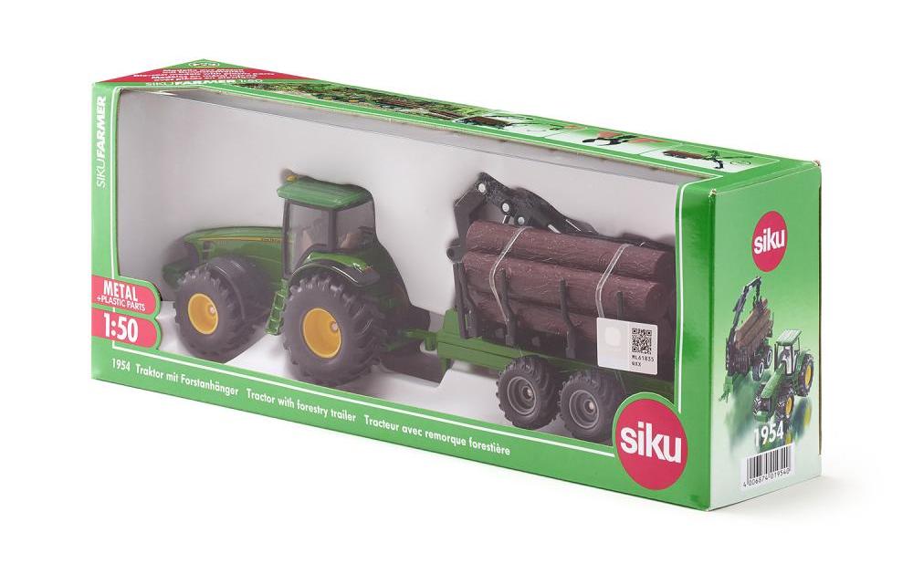 Traktor John Deere 8430 mit Forstanhänger 1:50Siku Farmer Traktor Modell mit Kran-Anhänger für Baumstämme