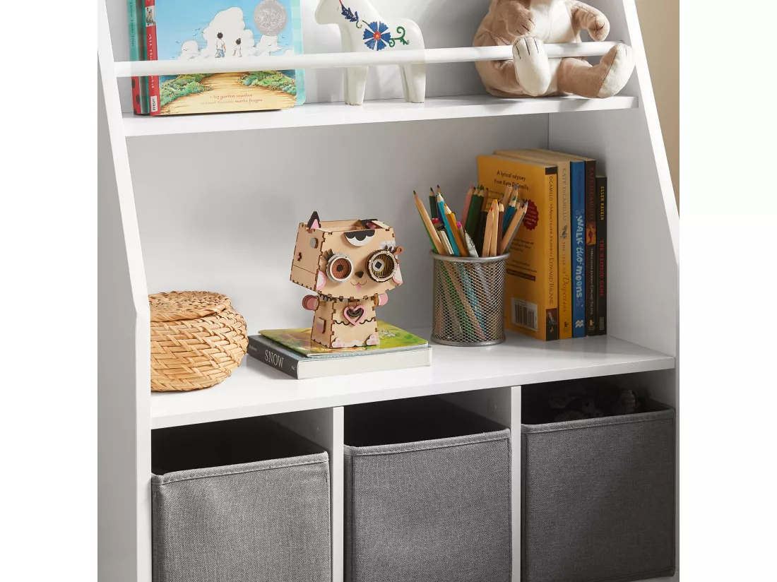 Bibliothèque Rangement Jouets pour Enfants avec Compartiments de rangement et 3 Paniers, KMB34-W
