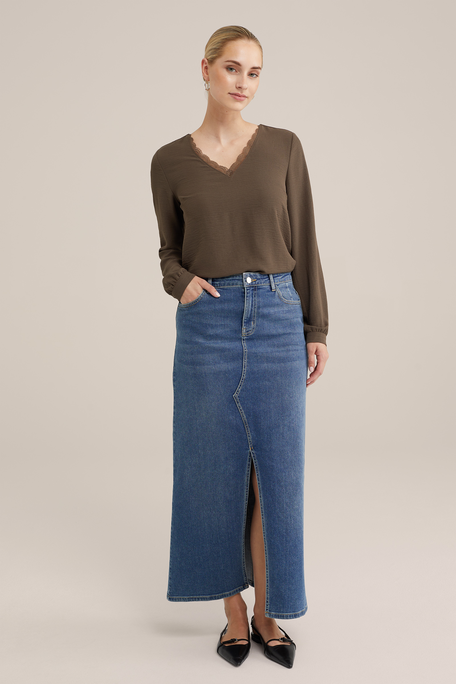 blouse met kant WE Fashion Legergroen