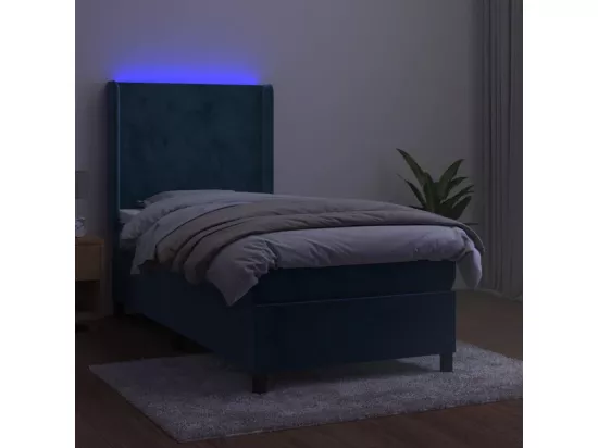Sommier tapissier et matelas et LED Bleu foncé 90x190cm Velours