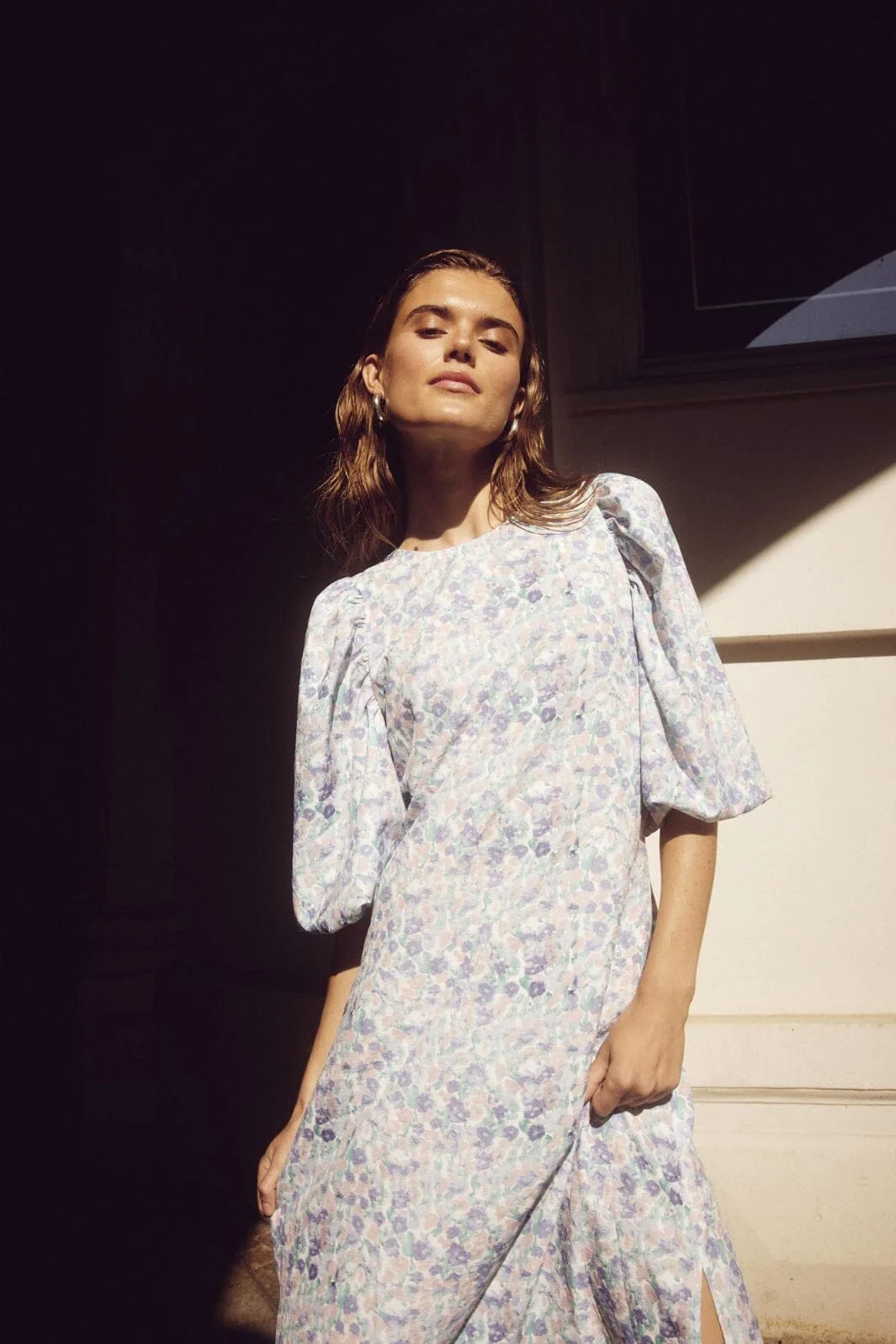 Noella Scarlet Long Dress blue rose flower