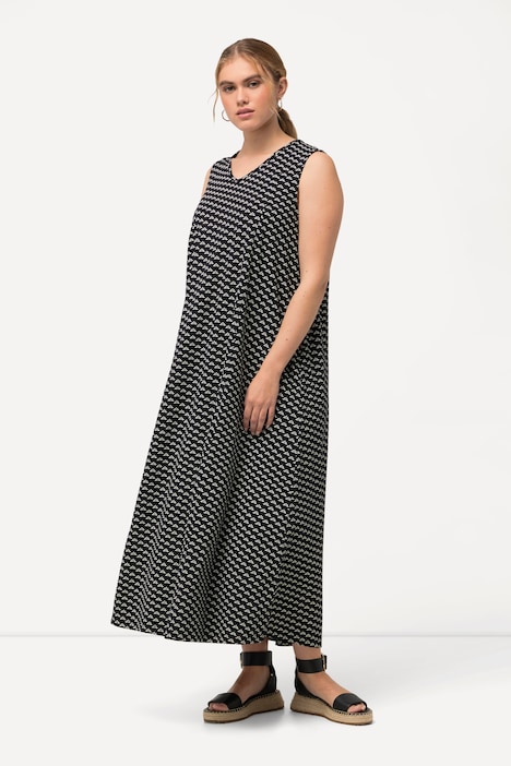 Jersey-Maxikleid, A-Linie, V-Ausschnitt, ärmellos