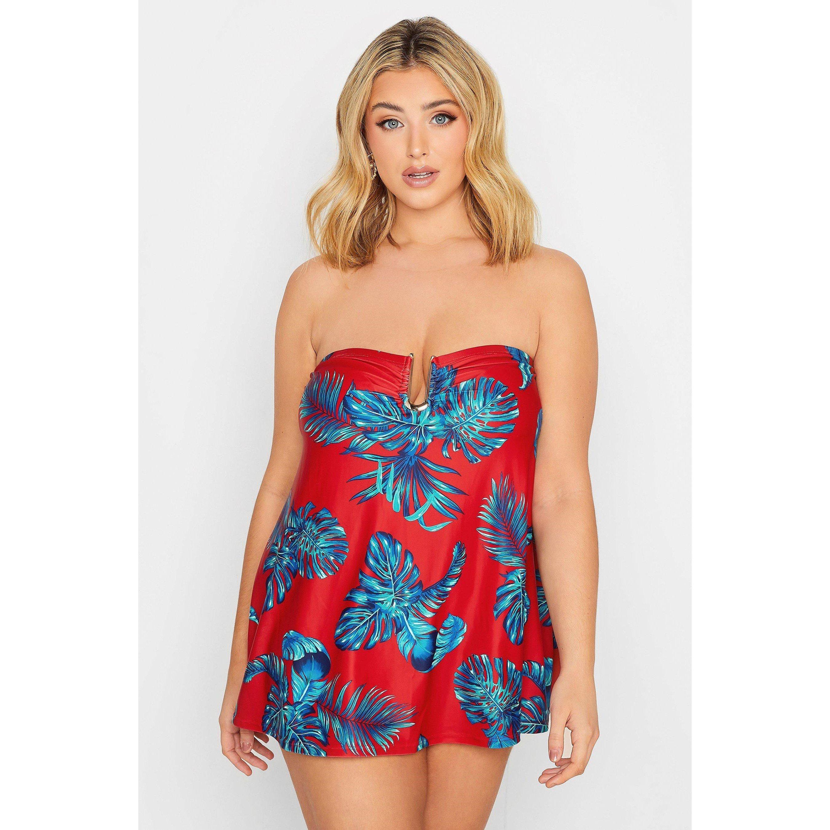 YOURS Curve Red Palm Leaf Tankini Top