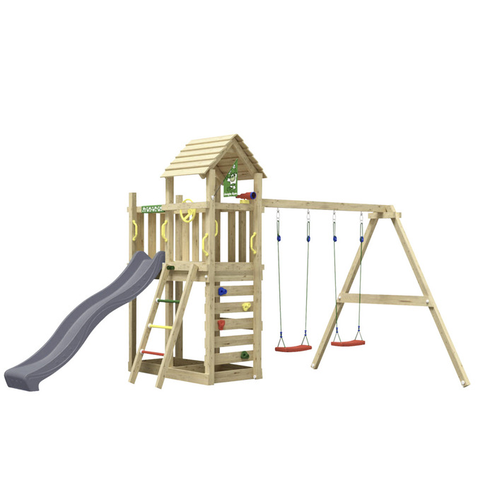 Jungle Gym Safari legetårn m/grå rutsjebane & gynger grå